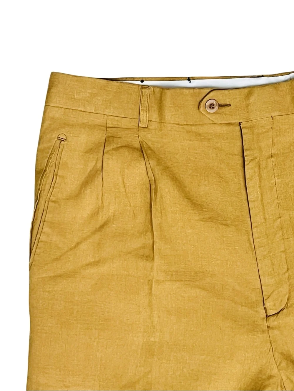 Vintage Vitali 100% Linen Men’s Pants Pleated Mustard/Yellow Pockets Sz 40x28